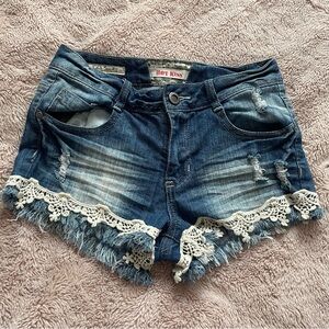 Lace Trim‎ Mid Rise Jean Shorts